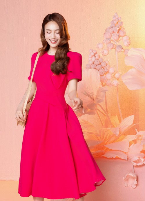 Sixdo Magenta Woven Flared Dress